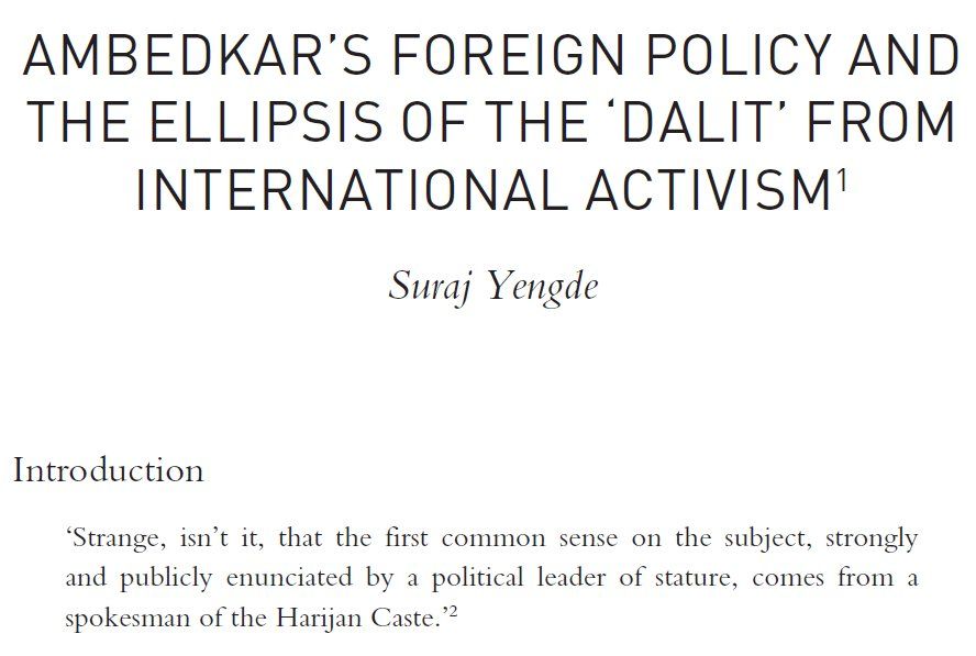 AMBEDKAR’S FOREIGN POLICY AND THE ELLIPSIS OF THE ‘DALIT’ FROM INTERNATIONAL ACTIVISM1
